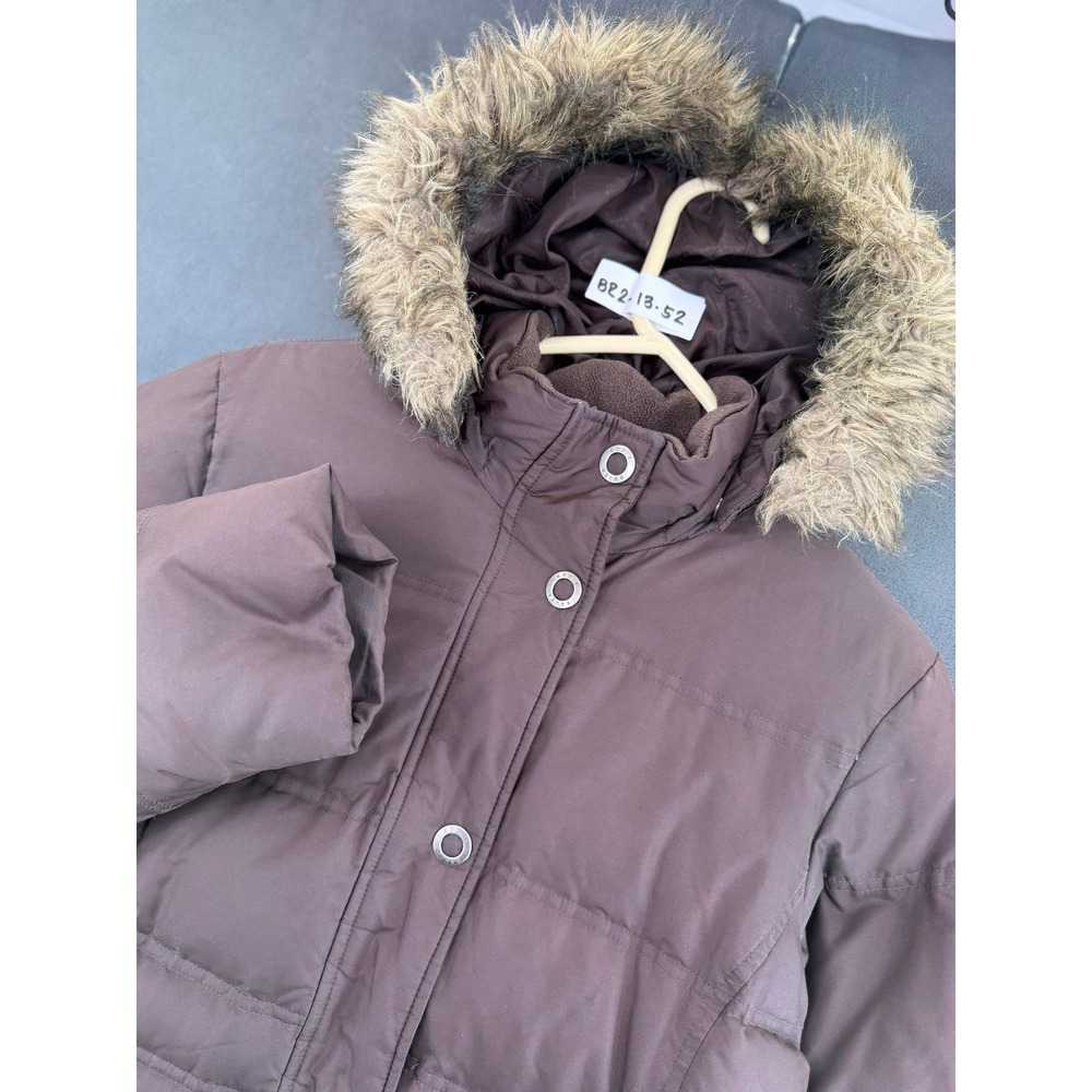 Eddie Bauer Brown Goose Down Parka Faux Fur Hood 700 Fill Winter Coat Tall M